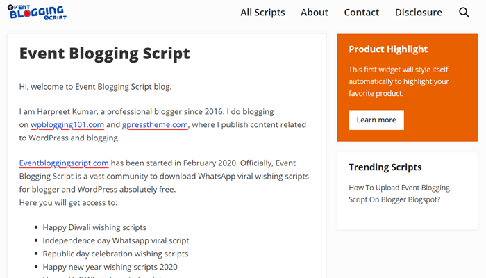 generatepress theme examples event blogging script